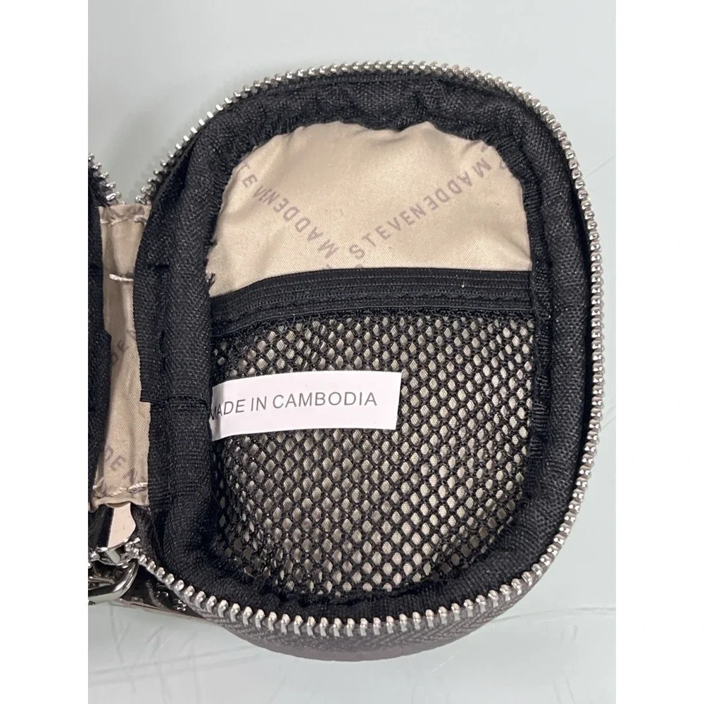 Steve Madden Mini Zip‎ Case Taupe Earbud Coin Pouch Clip Holder